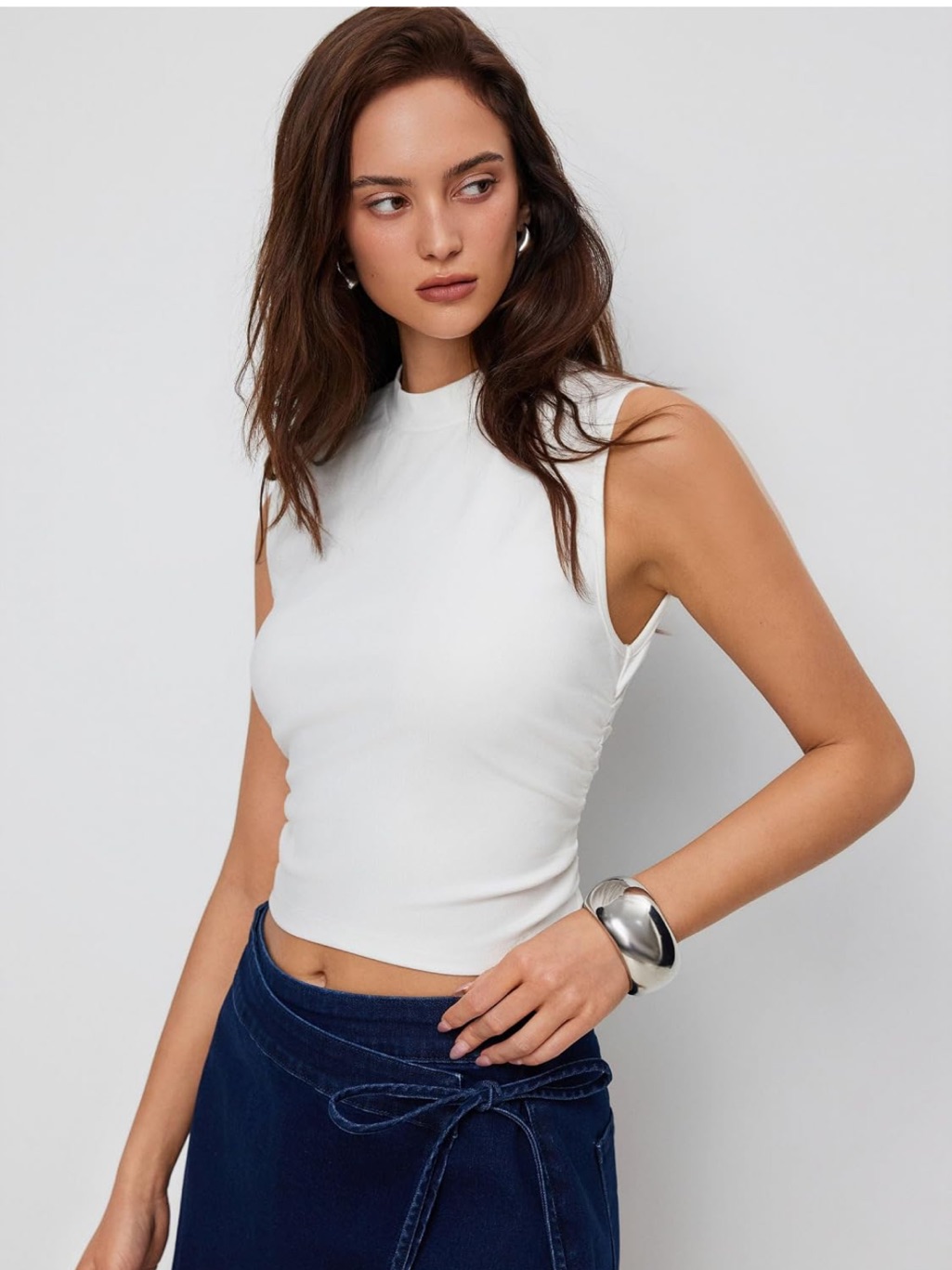 Cider White Mock Neck Sleeveless Crop Tank